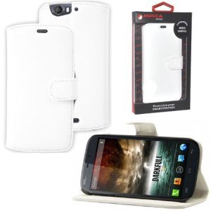 CUSTODIA FLIP ORIZZONTALE PELLE per WIKO DARKFULL CON STAND COLORE BIANCO ALTA QUALITA' MOCCA BLISTER