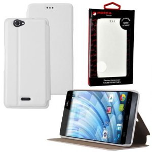 CUSTODIA FLIP ORIZZONTALE PELLE per WIKO GETAWAY CON STAND COLORE BIANCO ALTA QUALITA' MOCCA BLISTER
