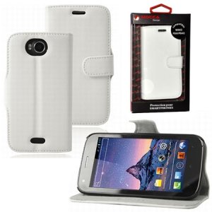 CUSTODIA FLIP ORIZZONTALE PELLE per WIKO CINK PEAX, CINK PEAX 2 CON STAND COLORE BIANCO ALTA QUALITA' MOCCA BLISTER