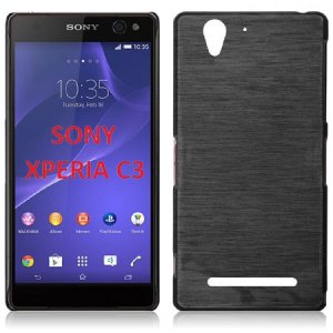 CUSTODIA TPU SILICONE per SONY XPERIA C3 D2533, XPERIA C3 DUAL SIM D2502 COLORE NERO EFFETTO METALLICO