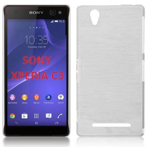 CUSTODIA TPU SILICONE per SONY XPERIA C3 D2533, XPERIA C3 DUAL SIM D2502 COLORE BIANCO EFFETTO METALLICO