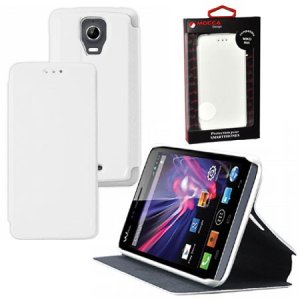 CUSTODIA FLIP ORIZZONTALE PELLE per WIKO WAX CON STAND COLORE BIANCO ALTA QUALITA' MOCCA BLISTER