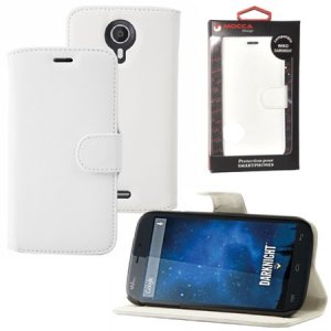 CUSTODIA FLIP ORIZZONTALE PELLE per WIKO DARKNIGHT CON STAND COLORE BIANCO ALTA QUALITA' MOCCA BLISTER