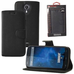 CUSTODIA FLIP ORIZZONTALE PELLE per WIKO DARKNIGHT CON STAND COLORE NERO ALTA QUALITA' MOCCA BLISTER