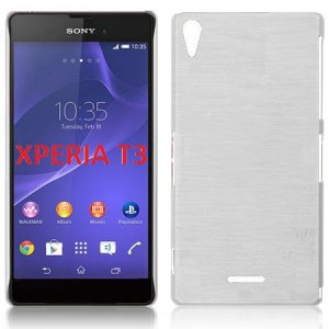 CUSTODIA TPU SILICONE per SONY XPERIA T3 D5102, D5103, D5106 COLORE BIANCO EFFETTO METALLICO