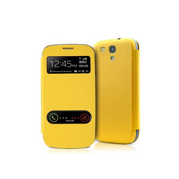 CUSTODIA FLIP ORIZZONTALE per SAMSUNG I8190 GALAXY S3 MINI CON DOPPIA FINESTRA IDENTIFICATIVO CHIAMANTE COLORE GIALLO CUSTODIA FLIP ORIZZONTALE per SAMSUNG I8190 GALAXY S3 MINI CON DOPPIA FINESTRA IDENTIFICATIVO CHIAMANTE COLORE GIALLO