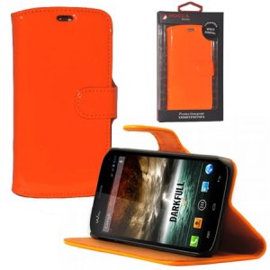 CUSTODIA FLIP ORIZZONTALE PELLE per WIKO DARKFULL CON STAND COLORE ARANCIONE FLUORESCENTE ALTA QUALITA' MOCCA BLISTER