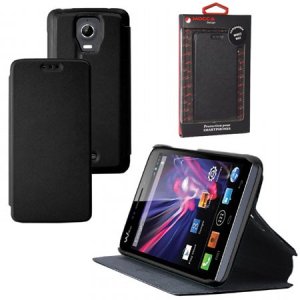 CUSTODIA FLIP ORIZZONTALE PELLE per WIKO WAX CON STAND COLORE NERO ALTA QUALITA' MOCCA BLISTER