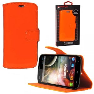 CUSTODIA FLIP ORIZZONTALE PELLE per WIKO DARKMOON CON STAND COLORE ARANCIONE FLUORESCENTE ALTA QUALITA' MOCCA BLISTER