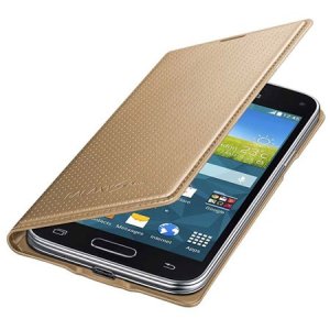 CUSTODIA FLIP COVER ORIGINALE SAMSUNG COLORE ORO EFFETTO PUNTINATO per G800 GALAXY S5 MINI EF-FG800BDEGWW BLISTER