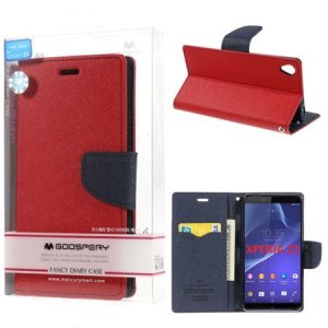 CUSTODIA FLIP ORIZZONTALE per SONY XPERIA Z3 CON INTERNO IN TPU, STAND E PORTA CARTE COLORE ROSSO FANCY DIARY BLISTER MERCURY