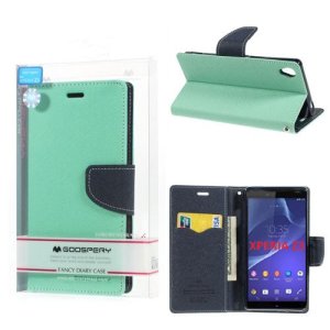CUSTODIA FLIP ORIZZONTALE per SONY XPERIA Z3 CON INTERNO IN TPU E STAND COLORE VERDE ACQUA FANCY DIARY BLISTER MERCURY