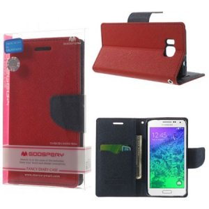 CUSTODIA FLIP ORIZZONTALE per SAMSUNG G850 GALAXY ALPHA CON STAND E PORTA CARTE COLORE ROSSO FANCY DIARY BLISTER MERCURY