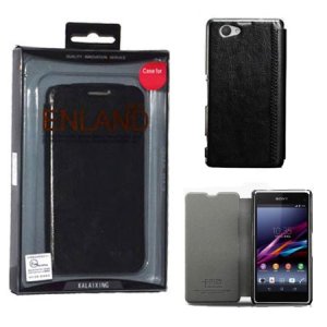 CUSTODIA FLIP ORIZZONTALE PELLE per SONY XPERIA Z1 COMPACT CON PORTA CARTE COLORE NERO BLISTER ENLAND