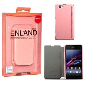 CUSTODIA FLIP ORIZZONTALE PELLE per SONY XPERIA Z1 COMPACT CON PORTA CARTE COLORE ROSA BLISTER ENLAND