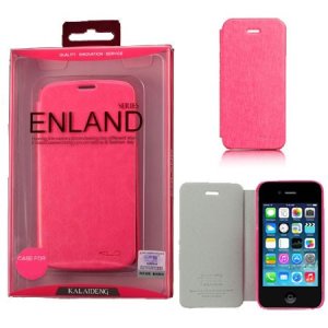 CUSTODIA FLIP ORIZZONTALE PELLE per APPLE IPHONE 4, 4S CON PORTA CARTE COLORE FUCSIA BLISTER ENLAND ALTA QUALITA'
