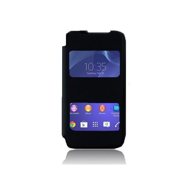 CUSTODIA FLIP COVER ORIZZONTALE per SONY XPERIA M2 CON DOPPIA FINESTRA IDENTIFICATIVO CHIAMANTE NERO (NO RIMOZIONE COVER) CUSTODIA FLIP COVER ORIZZONTALE per SONY XPERIA M2 CON DOPPIA FINESTRA IDENTIFICATIVO CHIAMANTE NERO (NO RIMOZIONE COVER)