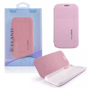 CUSTODIA FLIP ORIZZONTALE per APPLE IPHONE 4, IPHONE 4s CON STAND COLORE ROSA EFFETTO CROSS ICELAND BLISTER