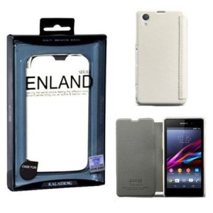CUSTODIA FLIP ORIZZONTALE PELLE per SONY XPERIA Z1 CON PORTA CARTE COLORE BIANCO BLISTER ENLAND