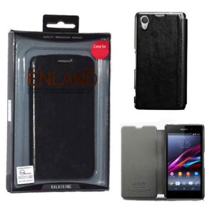 CUSTODIA FLIP ORIZZONTALE PELLE per SONY XPERIA Z1 CON PORTA CARTE COLORE NERO BLISTER ENLAND