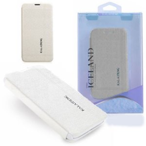 CUSTODIA FLIP ORIZZONTALE per APPLE IPHONE 5, 5S CON STAND COLORE BIANCO EFFETTO CROSS ICELAND BLISTER