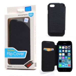 CUSTODIA FLIP ORIZZONTALE per APPLE IPHONE 5, 5S CON TASCA PORTA CARTE COLORE BLU TECHNO BLISTER MERCURY