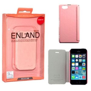 CUSTODIA FLIP ORIZZONTALE PELLE per APPLE IPHONE 5, IPHONE 5S COLORE ROSA BLISTER ENLAND
