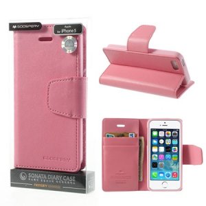 CUSTODIA FLIP ORIZZONTALE PELLE per APPLE IPHONE 5, 5S CON INTERNO IN TPU E STAND COLORE ROSA SONATA BLISTER