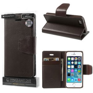CUSTODIA FLIP ORIZZONTALE PELLE per APPLE IPHONE 5, 5S CON INTERNO IN TPU E STAND COLORE MARRONE SONATA BLISTER