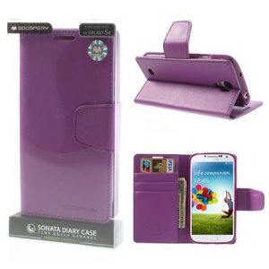 CUSTODIA FLIP ORIZZONTALE PELLE per SAMSUNG I9500 GALAXY S4, I9502, I9505 CON INTERNO IN TPU E STAND COLORE VIOLA SONATA BLISTER