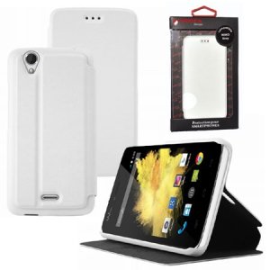 CUSTODIA FLIP ORIZZONTALE PELLE per WIKO BIRDY 4G CON STAND COLORE BIANCO ALTA QUALITA' MOCCA BLISTER