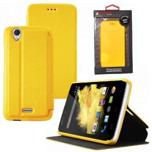 CUSTODIA FLIP ORIZZONTALE PELLE per WIKO BIRDY 4G CON STAND COLORE GIALLO ALTA QUALITA' MOCCA BLISTER
