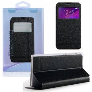 CUSTODIA FLIP ORIZZONTALE per SAMSUNG GALAXY NOTE 4 CON STAND E FINESTRA ID COLORE NERO ICELAND II BLISTER