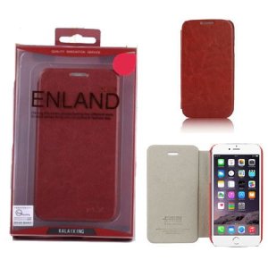 CUSTODIA FLIP ORIZZONTALE PELLE per APPLE IPHONE 6 PLUS, IPHONE 6S PLUS 5.5" POLLICI COLORE MARRONE BLISTER ENLAND