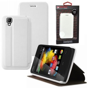 CUSTODIA FLIP ORIZZONTALE PELLE per WIKO GOA CON STAND COLORE BIANCO ALTA QUALITA' MOCCA BLISTER