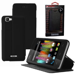 CUSTODIA FLIP ORIZZONTALE PELLE per WIKO KITE 4G CON STAND COLORE NERO ALTA QUALITA' MOCCA BLISTER