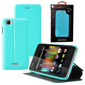 CUSTODIA FLIP ORIZZONTALE PELLE per WIKO KITE 4G CON STAND COLORE AZZURRO ALTA QUALITA' MOCCA BLISTER