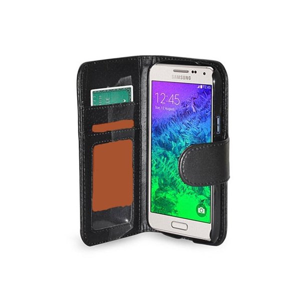 CUSTODIA FLIP ORIZZONTALE PELLE per SAMSUNG G850 GALAXY ALPHA CON TASCHE PORTA CARTE COLORE NERO CUSTODIA FLIP ORIZZONTALE PELLE per SAMSUNG G850 GALAXY ALPHA CON TASCHE PORTA CARTE COLORE NERO