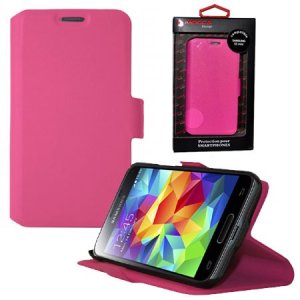 CUSTODIA FLIP ORIZZONTALE PELLE per SAMSUNG G800 GALAXY S5 MINI CON STAND E PORTA CARTE COLORE ROSA ALTA QUALITA' MOCCA BLISTER