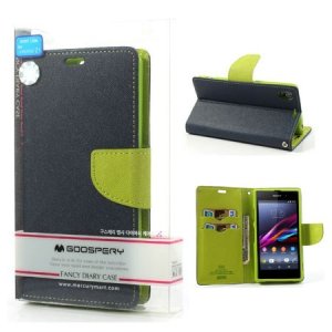 CUSTODIA FLIP ORIZZONTALE per SONY XPERIA Z1 CON INTERNO IN TPU, STAND E PORTA CARTE COLORE BLU FANCY DIARY BLISTER MERCURY