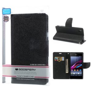 CUSTODIA FLIP ORIZZONTALE per SONY XPERIA Z1 CON INTERNO IN TPU, STAND E PORTA CARTE COLORE NERO FANCY DIARY BLISTER MERCURY