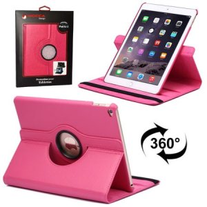 CUSTODIA per APPLE IPAD AIR 2 - BOOK ORIZZONTALE SIMILPELLE GIREVOLE CON STAND COLORE ROSA ALTA QUALITA' MOCCA BLISTER