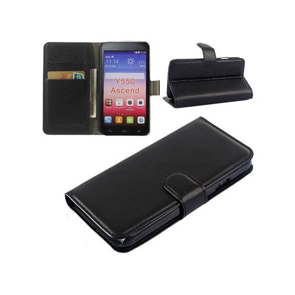 CUSTODIA FLIP ORIZZONTALE PELLE per HUAWEI ASCEND Y550 CON STAND, TASCHE PORTA CARTE E CHIUSURA MAGNETICA COLORE NERO CUSTODIA FLIP ORIZZONTALE PELLE per HUAWEI ASCEND Y550 CON STAND, TASCHE PORTA CARTE E CHIUSURA MAGNETICA COLORE NERO