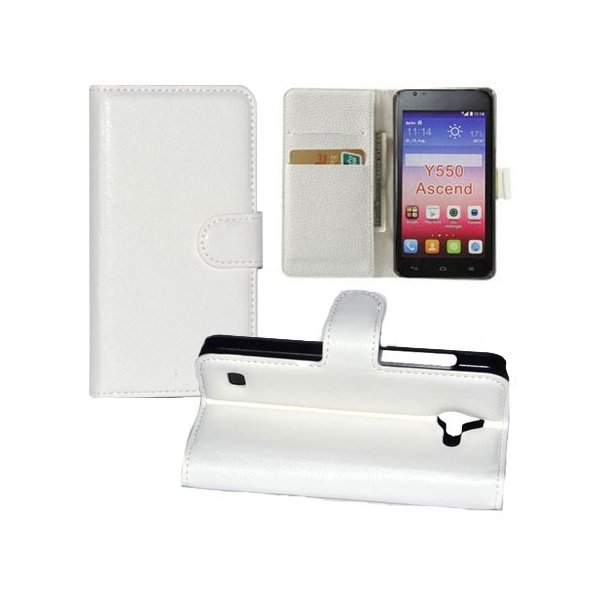 CUSTODIA FLIP ORIZZONTALE PELLE per HUAWEI ASCEND Y550 CON STAND, TASCHE PORTA CARTE E CHIUSURA MAGNETICA COLORE BIANCO CUSTODIA FLIP ORIZZONTALE PELLE per HUAWEI ASCEND Y550 CON STAND, TASCHE PORTA CARTE E CHIUSURA MAGNETICA COLORE BIANCO