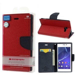 CUSTODIA FLIP ORIZZONTALE per SONY XPERIA M2 CON INTERNO IN TPU, STAND E PORTA CARTE COLORE ROSSO FANCY DIARY BLISTER MERCURY
