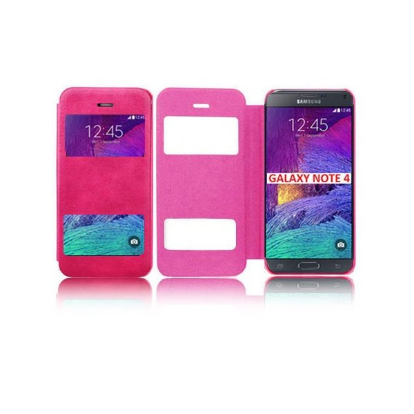 CUSTODIA FLIP ORIZZONTALE per SAMSUNG GALAXY NOTE 4 CON DOPPIA FINESTRA IDENTIFICATIVO CHIAMANTE COLORE ROSA CUSTODIA FLIP ORIZZONTALE per SAMSUNG GALAXY NOTE 4 CON DOPPIA FINESTRA IDENTIFICATIVO CHIAMANTE COLORE ROSA
