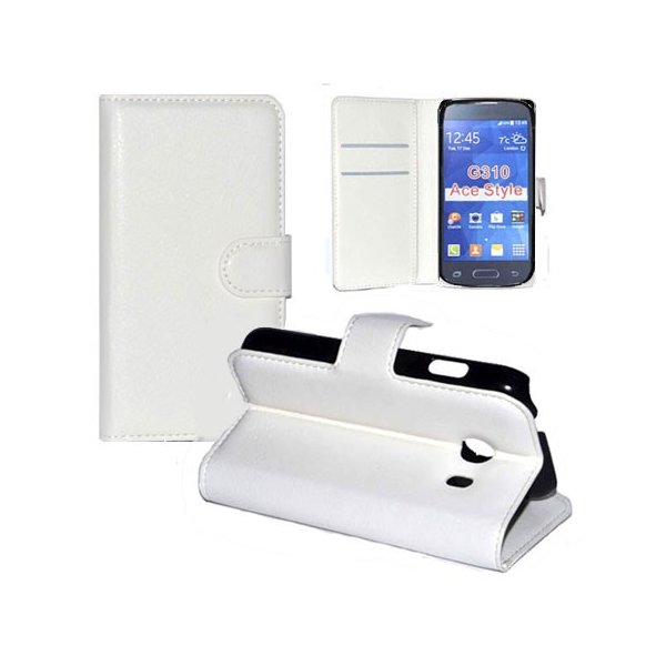 CUSTODIA FLIP ORIZZONTALE PELLE per SAMSUNG G310 GALAXY ACE STYLE CON STAND, PORTA CARTE E CHIUSURA MAGNETICA COLORE BIANCO CUSTODIA FLIP ORIZZONTALE PELLE per SAMSUNG G310 GALAXY ACE STYLE CON STAND, PORTA CARTE E CHIUSURA MAGNETICA COLORE BIANCO