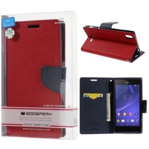 CUSTODIA FLIP ORIZZONTALE per SONY XPERIA T3 CON INTERNO IN TPU, STAND E PORTA CARTE COLORE ROSSO FANCY DIARY BLISTER MERCURY
