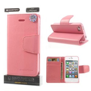 CUSTODIA FLIP ORIZZONTALE PELLE per APPLE IPHONE 4, IPHONE 4s CON INTERNO IN TPU E STAND COLORE ROSA SONATA BLISTER