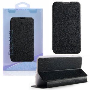 CUSTODIA FLIP ORIZZONTALE per APPLE IPHONE 5, 5S CON STAND COLORE NERO EFFETTO CROSS ICELAND BLISTER
